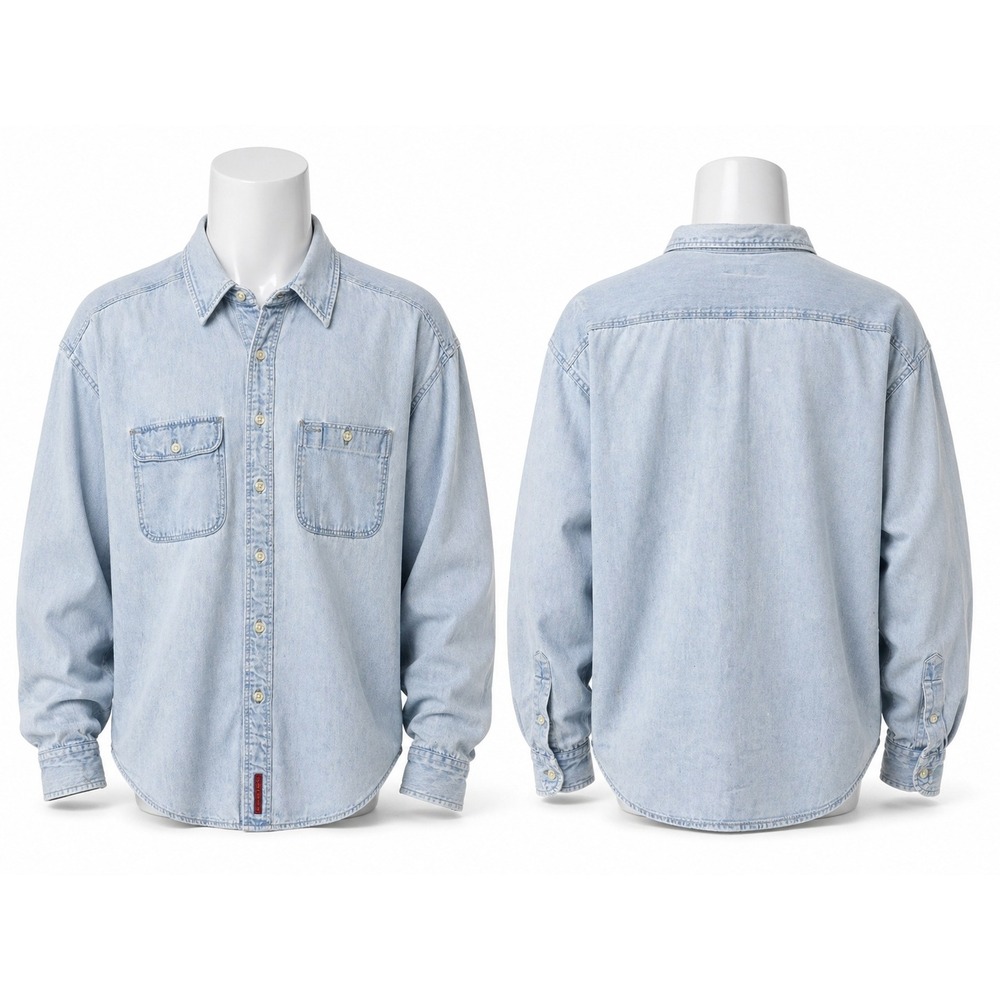 Vintage 80s Abercrombie & Fitch Light Denim Shirt Mens M Made Malaysia‎